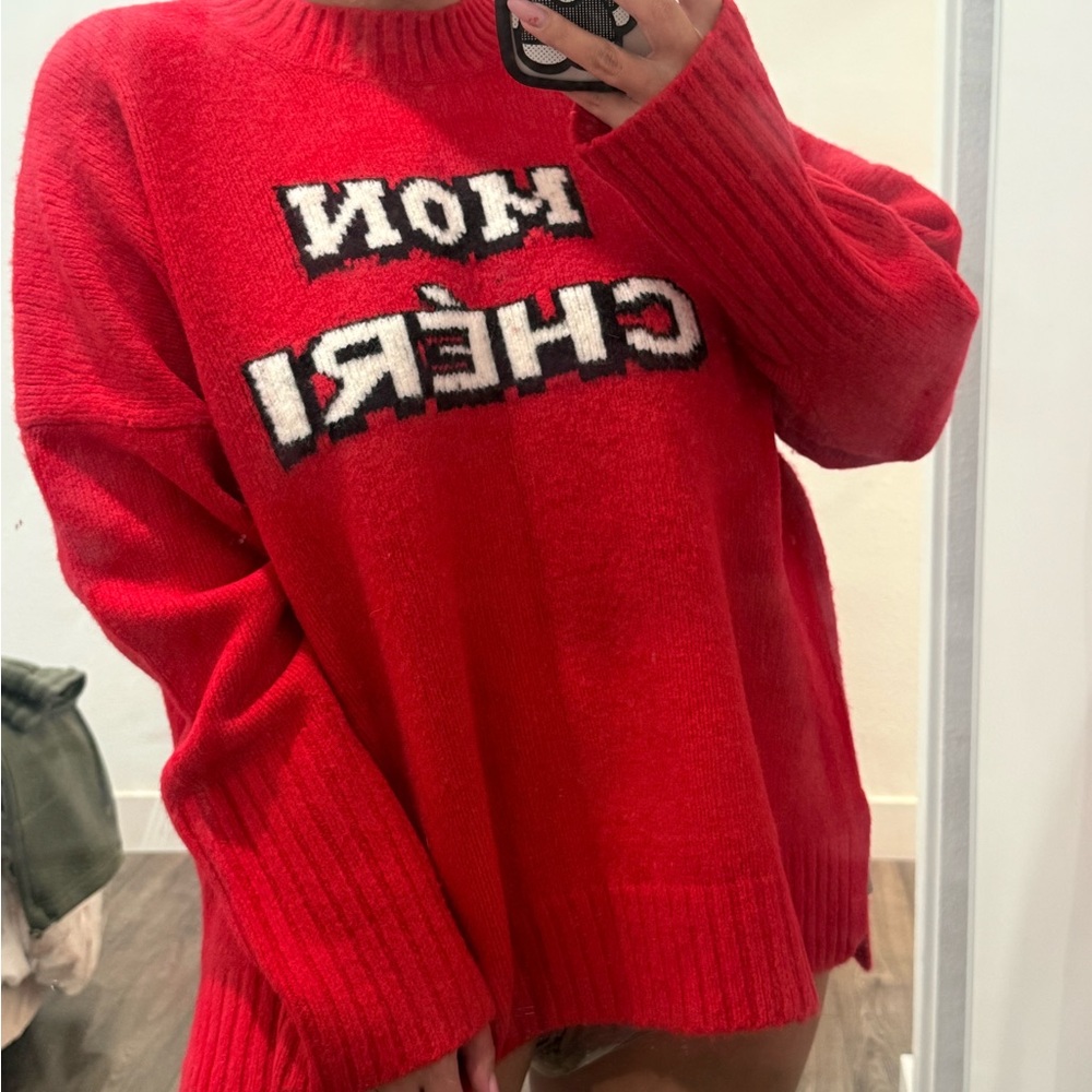 Red Sweater with Mon Cheri Design